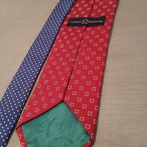 Tommy Hilfiger two tone red blue mixed print silk necktie